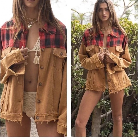 POL Boutique Distressed Buffalo Plaid Flannel Mixed Shacket Jacket - Picture 4 of 8